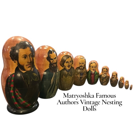 Vintage Other - Matryoshka Russian Authors Vintage/Signed Rare 1995 Nesting Doll Set of 10-Rare